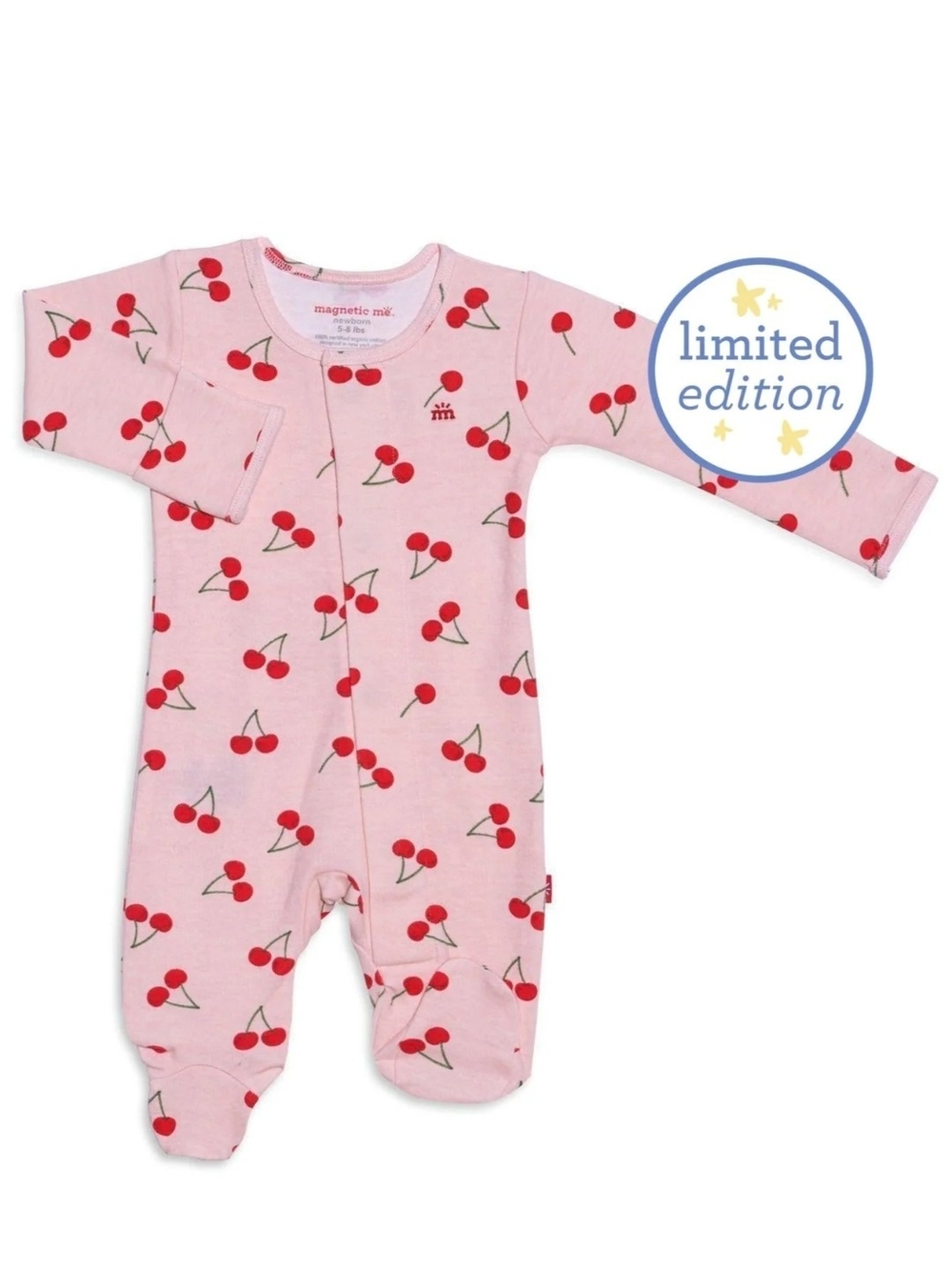 Magnetic Me Cherry Pinkin' Organic Cotton Magnetic Footie, 9-12m